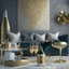 Placeholder: A picture of a modern living room with gold party decoration and champagne bottles and glasses