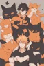 Placeholder: A young adult male, one black cat ear, one orange cat ear, black and orange messy hair