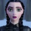 Placeholder: Wednesday Addams, Wednesday with braids standing with her arms crossed, dark, soft goth lip, hyper detail, octane render, unreal engine 5, photorealistic, 8k resulation