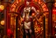 Placeholder: full body shot of a skinny Cleopatra, with a bob red hairstyle, standing in a steampunk setting.