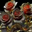 Placeholder: "grey scale, escher,extremely delicate iridescent red roses Flowers made of the finest gold threads and translucent glass, tiny golden accents and tiny, small glowing incredibly lovely gem stones, beautifully and intricately detailed, ethereal glow, whimsical, art by Mschiffer, best quality, glass art, magical holographic glow ethereal fantasy hyperdetailed"