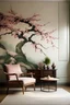 Placeholder: Bring the elegance of the Edo period in Japan to life with a handpainted mural featuring cherry blossoms, plum blossoms, and traditional Japanese garden elements. Employ a delicate and restrained color palette.