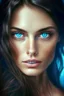 Placeholder: Beautiful brunette woman with blue eyes