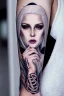 Placeholder: a woman white hair luxury stlye tatto in a street