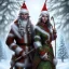 Placeholder: two elves. woman and man. Christmas scene. photorealistic. low-key