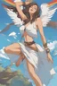 Placeholder: Sense of liberation, freedom, beautiful woman, blue sky, peace