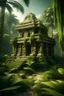 Placeholder: an ancient tiki temple with withered walls swallowed by nature in a dense jungle in a background format