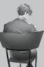 Placeholder: male character sitting on a plastic chair seen from behind, line arts, greyscale