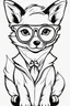 Placeholder: Outline art for cute coloring pages with fox with glasses, full body, white background, sketch style, only use outline, clean line art, no shadows and clear and well outlined.