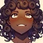 Placeholder: anime style, girl, brown skin, many freckles, curly hair, high quality, detailed.