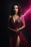 Placeholder: an extremely stacked Annabella Lugosi wearing a slit mini dress with a plunging neckline - gradated Background, professional quality studio 8x10 UHD Digital photograph by Scott Kendall - multicolored spotlight, Photorealistic, realistic stock photo, Professional quality Photograph. colored Fog - Multicolored lightning, 3D heart