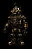 Placeholder: Creepy steampunk robot, smiling, dark background, full body