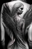 Placeholder: woman angel from back ultra realistic tattoo design