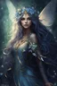 Placeholder: Midnight blue,Dark blue hair,night,dark fairy princess ,elven crown,elven ears,sparkle,glitter,lillies of the valley,gold armor,dragonflies,rapunzel hair,hydrangea