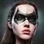 Placeholder: analog style,real cool girl portrait, simmetric eyes, ambient, batgirl make up outfit, ultra realistic photo, unreal engine --aspect ratio 1:1