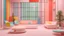 Placeholder: From a wide shot, you can see the vibrant scenery of the De Stijl-style talk show. Pastel colors and defined geometric shapes blend harmoniously, creating a dynamic and modern atmosphere. Focusing on specific details of the scenery, the camera highlights the geometric patterns and bright colors characteristic of the Suprematism style. The lighting highlights the uniqueness of each element. The camera pans, showing the complete set of Deconstructivism scenography. From the chairs to the backgroun