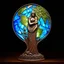 Placeholder: 🔥 PROMPT: A surrealistic art piece featuring Mother Earth cradling Planet Earth in her arms. The sculpture is intricately carved from interlacing wood, with stained glass inlays that illuminate the artwork. The filigree design draws inspiration from Irish folk art, blending the styles of James Rizzi, Mary Anning, Rufino Tamayo, and Carl Kleiner. Set against a dark background, the illuminated sculpture installation presents a stunning fusion of nature and art, with detailed craftsmanship and vib