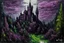 Placeholder: A dark magenta witch's castle painted by Claude Monet