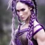 Placeholder: viking queen with purple armor, delicate purple braided hair, white flowing dress, highly detailed, 8k, ambient light, megan fox