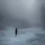 Placeholder: photograph, hyperreal, lost, feeling, person, biped, winter landscape, ice field, crystals, surreal, dreamlike, foggy