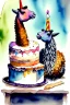 Placeholder: Two lamas are having a birthday cake. Watercolour