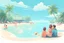 Placeholder: families sitting on a beach lagoon