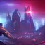 Placeholder: cyberpunk, landscape, GUITARS, cinematic, highly detailed, close up, 4k, deep colors, gold, fire, red, purple, dark, ethereal, utopia, apocalypse, from outer space