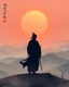 Placeholder: Zhang Daqian's style, solitary figure silhouette against setting sun, traditional Chinese landscape painting, vast sky, classical composition, subtle mist, Song Dynasty style, deep emotional atmosphere, ethereal lighting, combined with landscape background, harmonious colors. --chaos 40 --ar 9:16 --sref 492309580 --style raw --quality 2 --stylize 1000 --profile zww2nvy