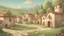 Placeholder: Create a cartoonish yet realistic depiction of the serene village where Leonardo lives