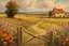 Placeholder: Fence, flowers, mountains, rocks, dirt road, distant house, clouds, nostalgy and holiday influence, ernest welvaert, hans am ende, and walter leistikow impressionism paintings