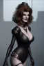 Placeholder: Rene Russo as evil queen in black leather, busty, cleavage, angry, stern look. character design by fenghua zhong. unreal engine 5, artistic lighting, highly detailed, photorealistic, fantasy