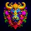 Placeholder: logo design, complex, trippy, bunchy, 3d lighting, Buffalo, highly detailed face,, colorful floral scarf, cut off, ancient, symmetrical, papercut