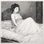 Placeholder: [An ink drawing on paper of Hotei] Dana lies on her bed, possessed by Zuul, she is waiting for the The Gatekeeper. she wears a transparent linen dress