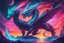 Placeholder: Dragon in a vibrant synthwave dreamscape, neon chaos swirling energetically around pixelated forms, a dynamic fusion of retro gaming nostalgia and futuristic abstraction