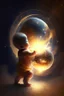 Placeholder: A baby playing with a globe containing the secrets of the universe with an imploding sun in the background and stars flying by