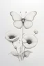 Placeholder: A white butterfly Minimalist white ink pencil and white drawing of white poppie in a white background