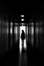 Placeholder: A girl walks down a dimly lit hospital corridor. The lights are not on everywhere. We see the girl's silhouette instead. Black in white.