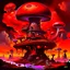 Placeholder: A fantabulous black, red, and orange (((mushroom tower house))) erected atop a (geologic pillar), surrounded by the uncanny imaginative ((( swirling skies))), offset by the stark hues of a (neon-tinged nebulous space scape), within. captured by the hand a skilled master painter with a focus on (softly blurred compositions and voluminous lighting).
