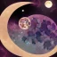 Placeholder: 1980's vaporwave aesthetic moon crescent floating in the ocean