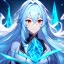 Placeholder: Clear focus, 8k, beautiful lighting, vibrant colors, girl, light blue hair, long hair, vibrant red eyes, messy hair, angry, ice magic,