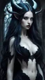 Placeholder: A pale Succubus, long cascading hair, in the style of, moody, gothic, eerie, dark fantasy; HDR, UHD, TXAA, impressionism, dadaism, surrealism, perfect anatomy,