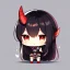 Placeholder: Clear focus,High resolution, Black long hair, Red eyes, Red horns, Wearing a sailor uniform, Holding her hair, Sighing, Chibi