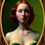 Placeholder: oil Portrait of a redhead beautiful busty voluptous adult woman with emeralds necklace with big green sad eyes looking to viewer by GRANT WOOD Ingres 8k