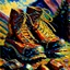 Placeholder: brown moutain shoes , art, oil colors, bright,