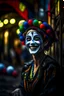 Placeholder: hyper real oil painting portrait of juggling laughing dreaming harlequin in cable trolley in goth ruins background, zeiss prime lens, bokeh like f/0.8, tilt-shift lens 8k, high detail, smooth render, down-light, unreal engine, prize winning