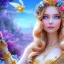 Placeholder: Beautyful smiling young woman, long hair amazing blue eyes, flowers, happy cosmic, bright colors, blue, pink, gold, jewels, realistic, photo real, clear sunny background, highly detailed, high contrast, 8k high definition, unreal engine 5, extremely sharp detail, light effect, sunny light background