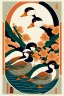 Placeholder:  a group of mandarina ducks that are on top of each other, a poster by Nōami, ukiyo-e, anime aesthetic, minimalist.