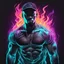 Placeholder: Hyper Realistic Flamed Sketch of Muscular Handsome Male Hip Hop Artist on a neon paper with dark futuristic background