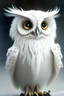 Placeholder: drop ears, large owl beak and eyes, very tall body, white fur/feathers, sweet alien
