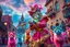 Placeholder: "The Feline Pied Piper of Hamelin, wearing an extravagant, flamboyant Renaissance costume in neon pinks, electric blues, gold and crimson, playing a glowing magical flute, leading a surreal parade of colorful, fantastical cats with glowing eyes and shimmering fur, dancing through vibrant Renaissance streets exploding with color, surreal skies, candy-colored buildings, confetti in the air, astonished townsfolk watching from wildly decorated balconies, ultra-saturated, psychedelic baroque style, e